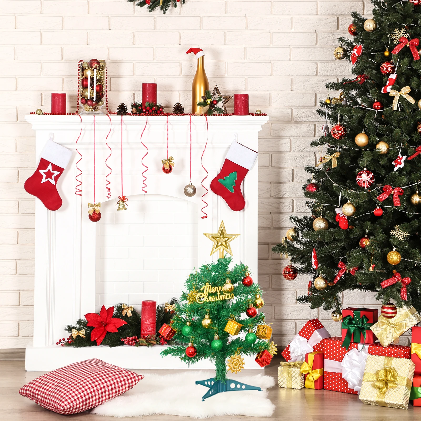 1 Шт. Маленькая Рождественская Елка Настольный Декор С Шариками Пластиковая