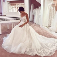 lace appliques a line wedding dress deep v neck backless women formal bride gowns