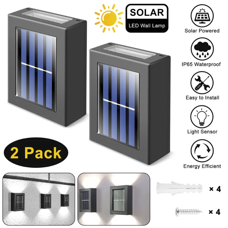 

[Flash Deal]2 шт. в упаковке, Солнечная лампа, настенная фотолампа, наружная лампа, водонепроницаемая [в наличии в США]