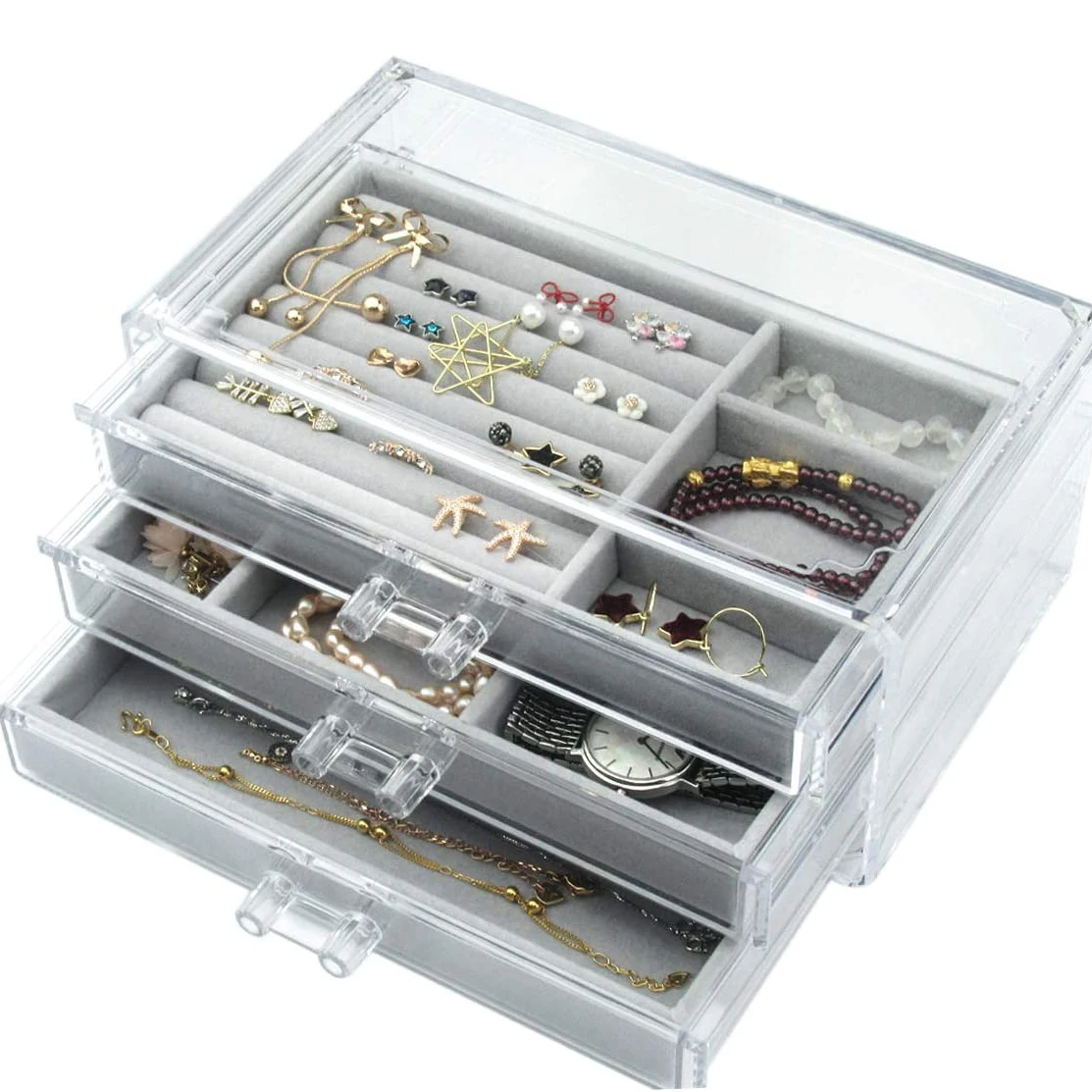 Transparent Acrylic Jewelry Storage Box Earrings Multi Layer Jewelry Earring Rings Necklaces Bracelets Display Case Women Gift
