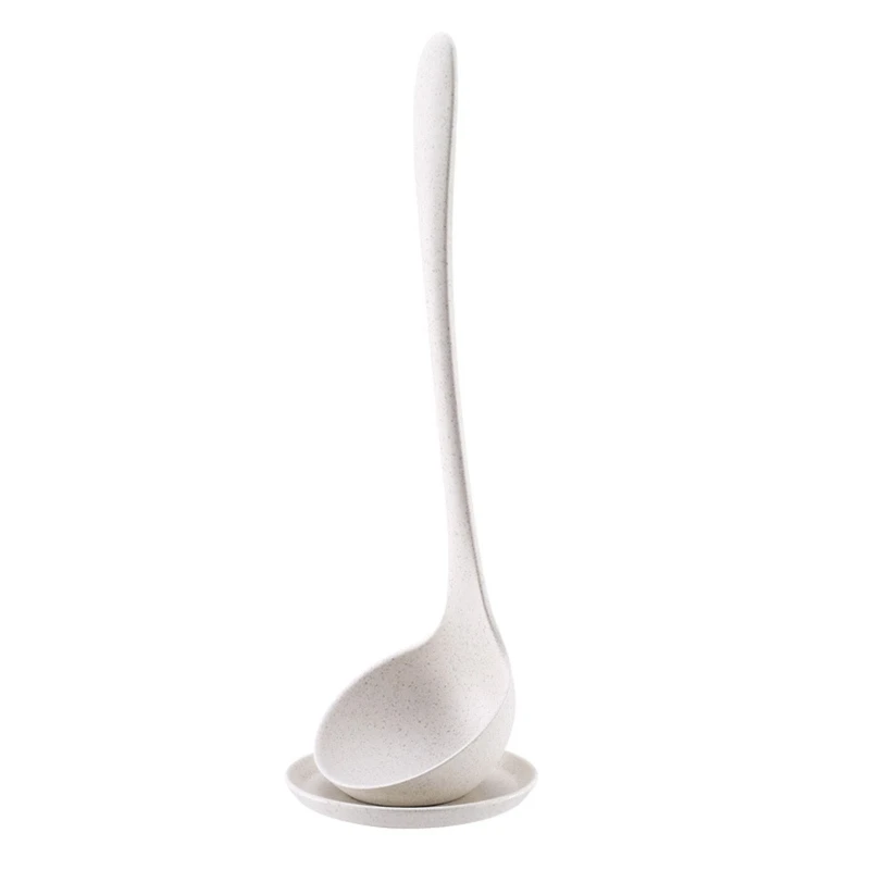 

Wheat Straw Soup Spoon with Saucer Tray Kitchen Stand-Up Heat Resistant Ladle