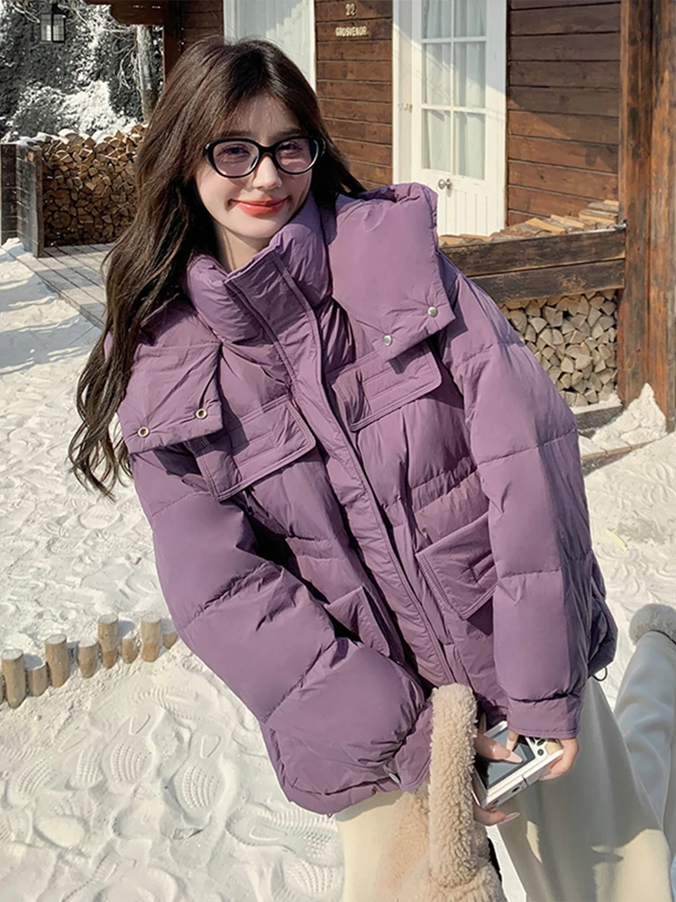 Женский пуховик-карго с большим карманом зима 2024 новое маленькое утолщенное