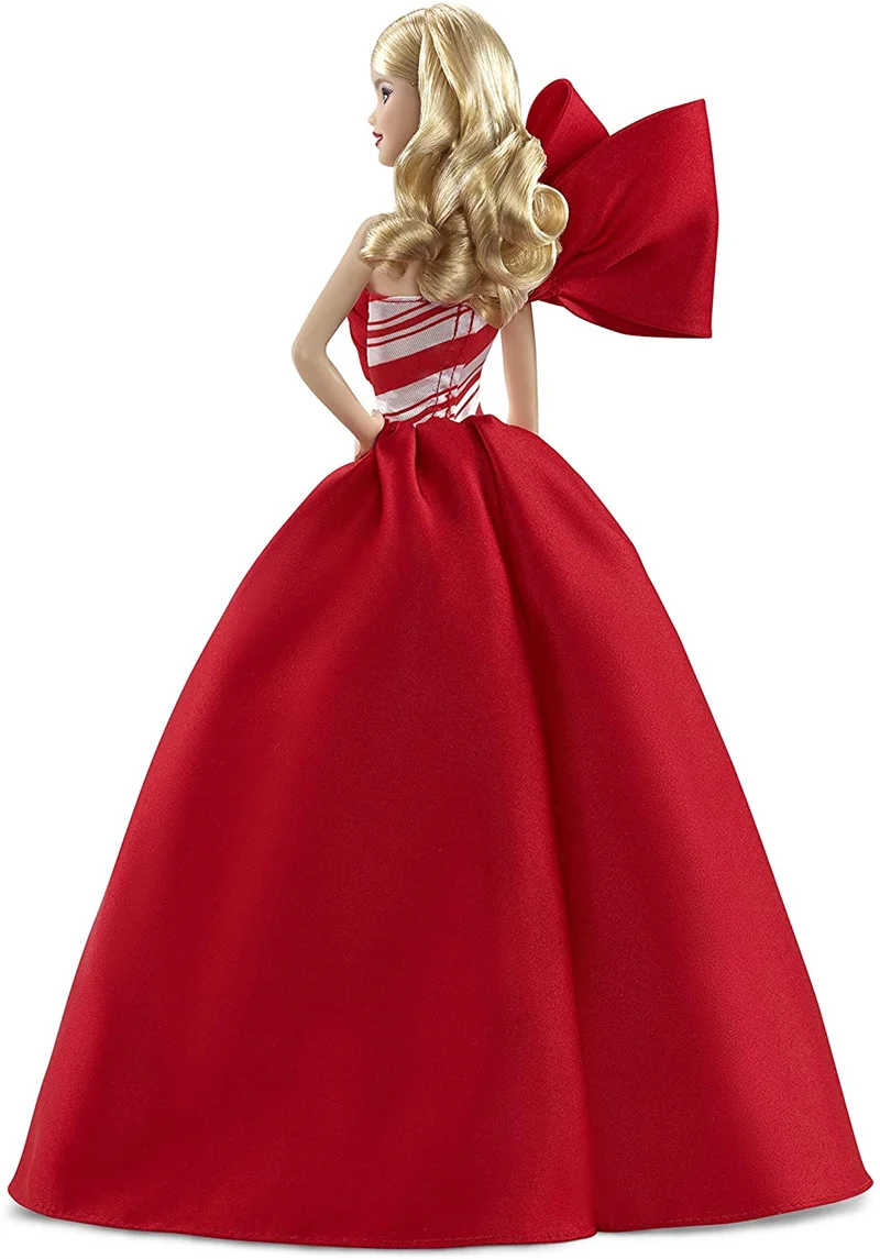 Mattel Барби 2019 Праздничная кукла 1 5 дюймовая блондинка в красно-белом платье с