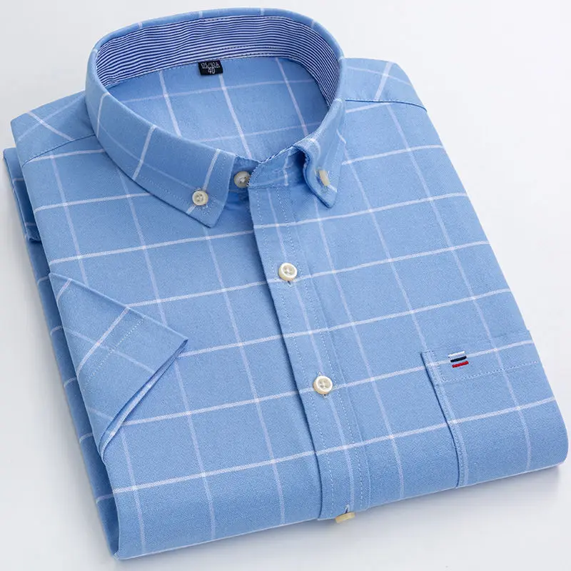 Genuine 100% cotton short-sleeved shirt men's Oxford spinning non-iron business middle-aged and elderly shirt plus size