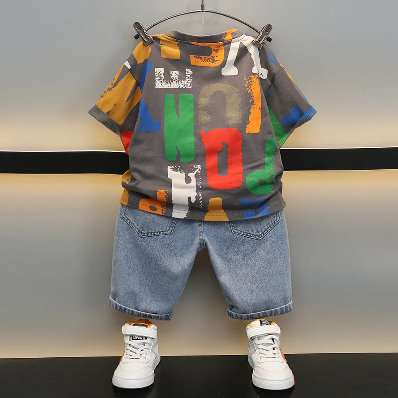 Футболка и джинсовые шорты для мальчиков девочек 2-11 лет