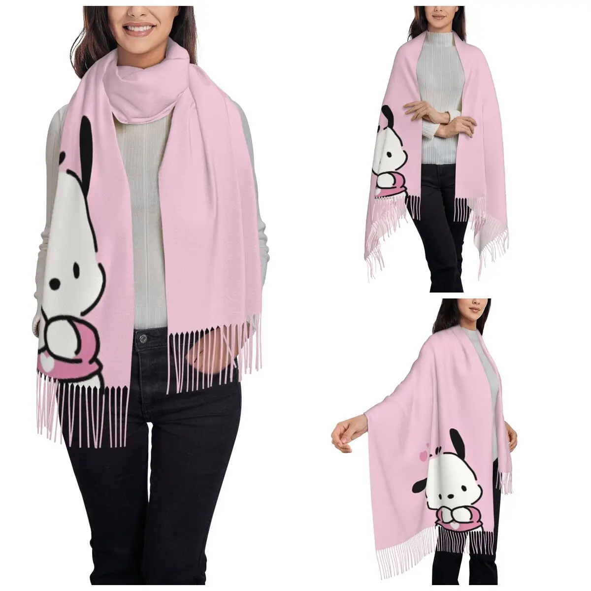 Женский шарф с кисточками милый Pochacco Kawaii Dog большая зимне-осенняя шаль и накидка