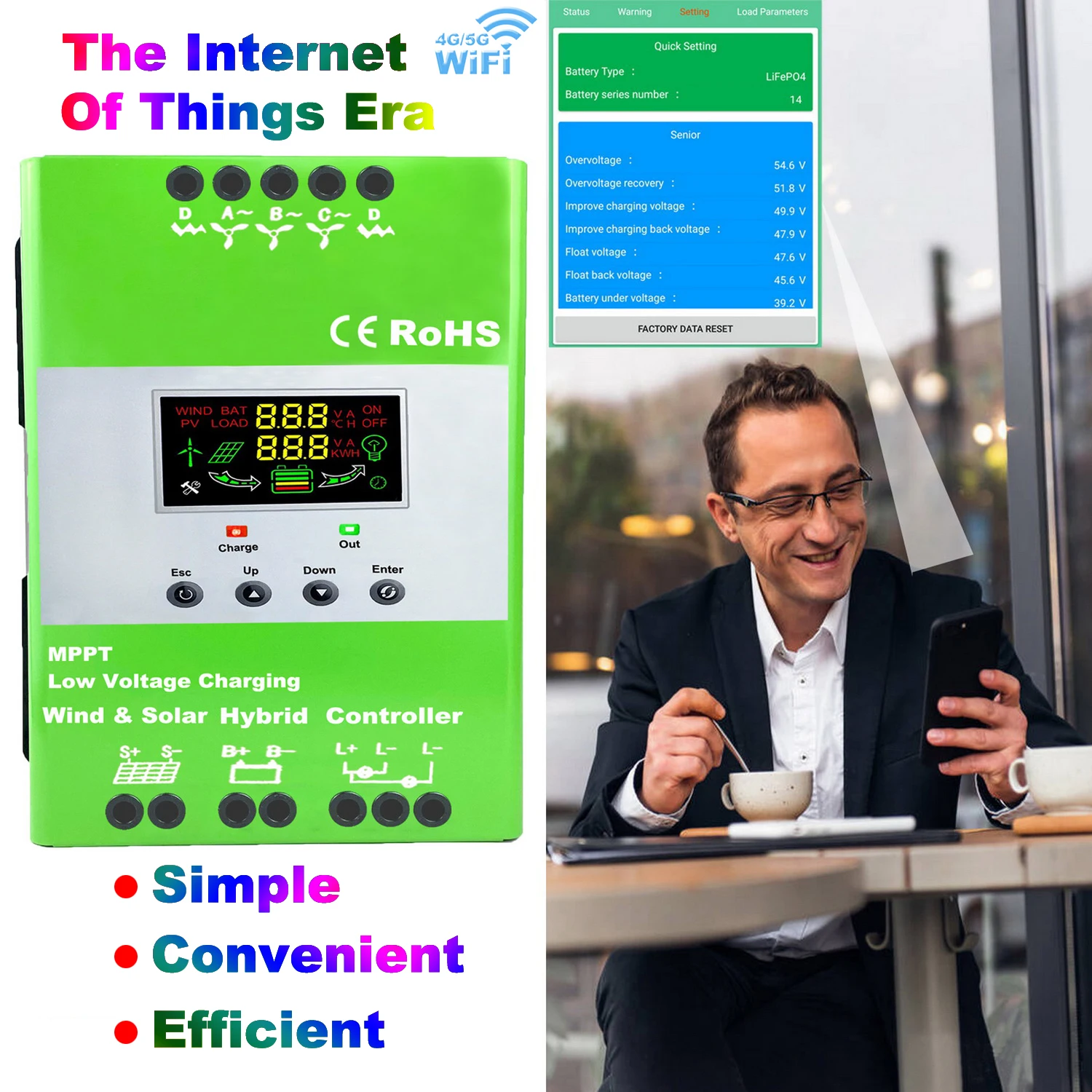 Контроллер Заряда MPPT с Wi-Fi 12 В 24 48 5000 А 6000 Вт 8000 ветрогенератор солнечной панелью