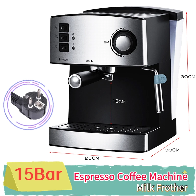 

VDE EU Plug Italian 850W 15bar Espresso Coffee Machine Maker Automatic Milk Frother Cappuccino