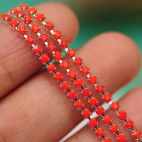 ss6 10m solid red strass cup chain rhinestones diy jewelry accessories silver setting base chain crystal stones