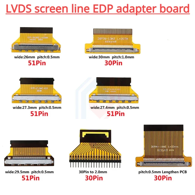 

1Pcs/lot LVDS screen line EDP adapter board FIX 30P to FPC 30P/51P 1.0mm/0.5MM flexible cable interface adapter