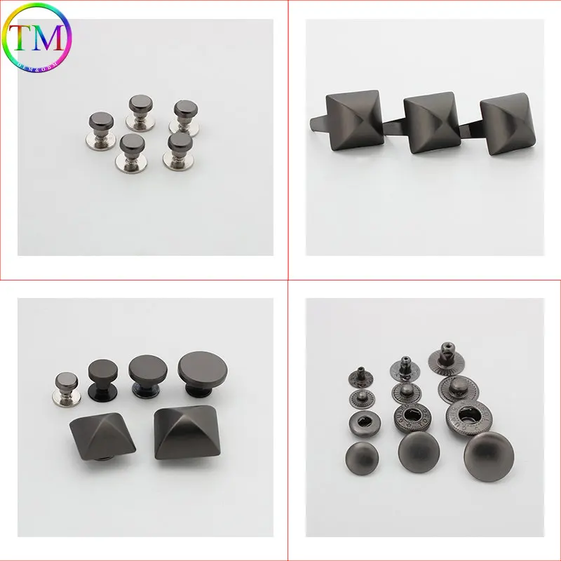 20-100 Pieces Matte Gun Black Manual Metal Bag Bottom Nail Durable Two-Legged Bucket Nail Stud Round Rivet Diy Bag Accessories