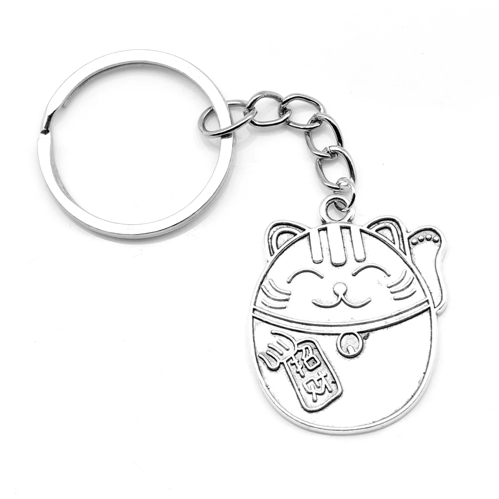 

1pcs Antique Silver Color 29x35mm Lucky Cat Keychain Handmade Jewerly Diy