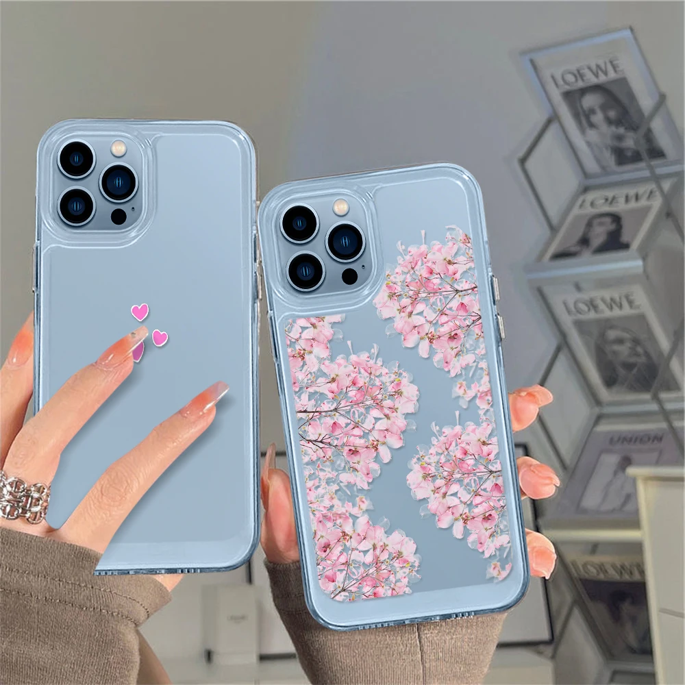 

Cherry Blossoms Clear Phone Case for iPhone 14 13 12 11 Pro Max Mini XS XR X Back Cover for iPhone14promax Coque Flower Fundas