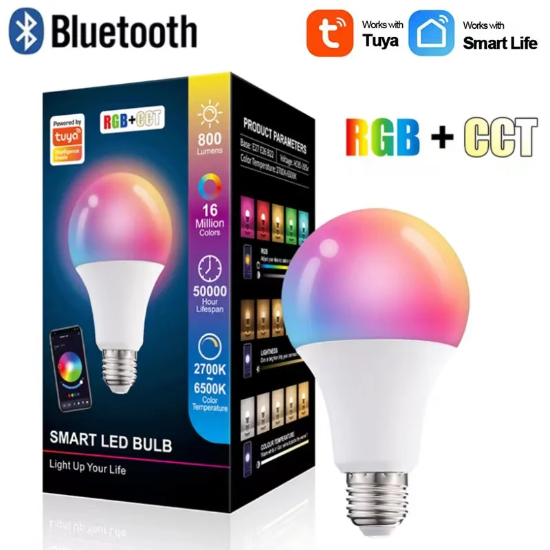 

Tuya Bluetooth Smart Led Bulb 15W E27 Led Bulb Light AC85-265V RGB Smart Lamp Work With Alexa/Google Home Via Tuya Bluetooth Hub
