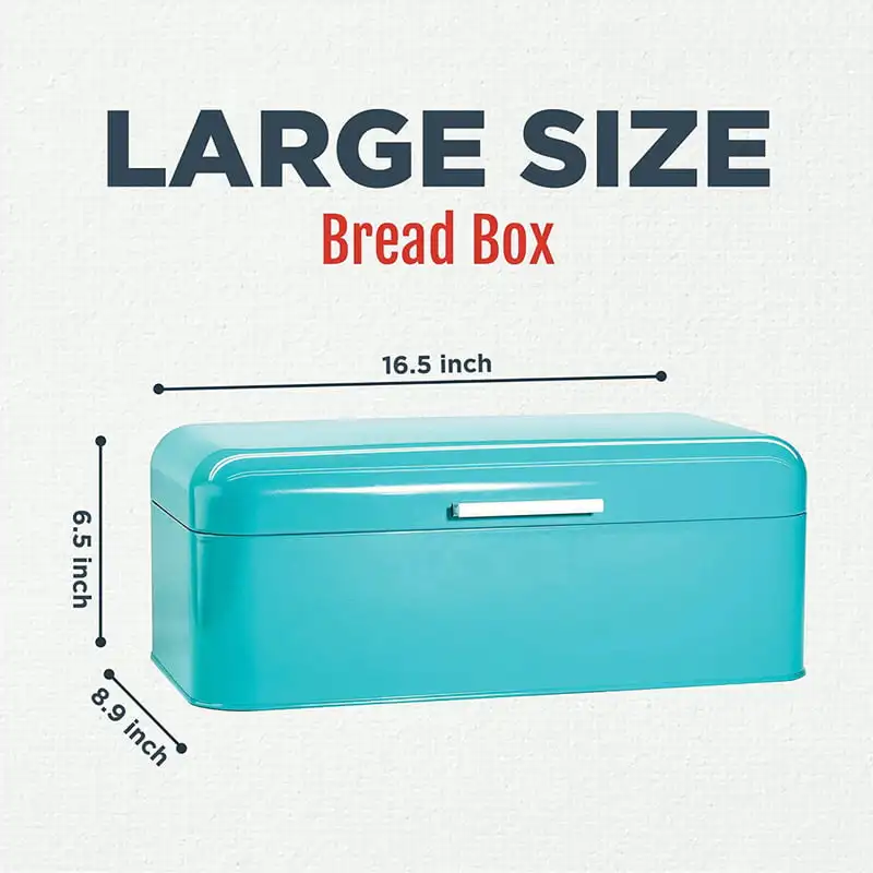 

Steel Bread Box for Kitchen Countertop Metal Storage Container Turquoise