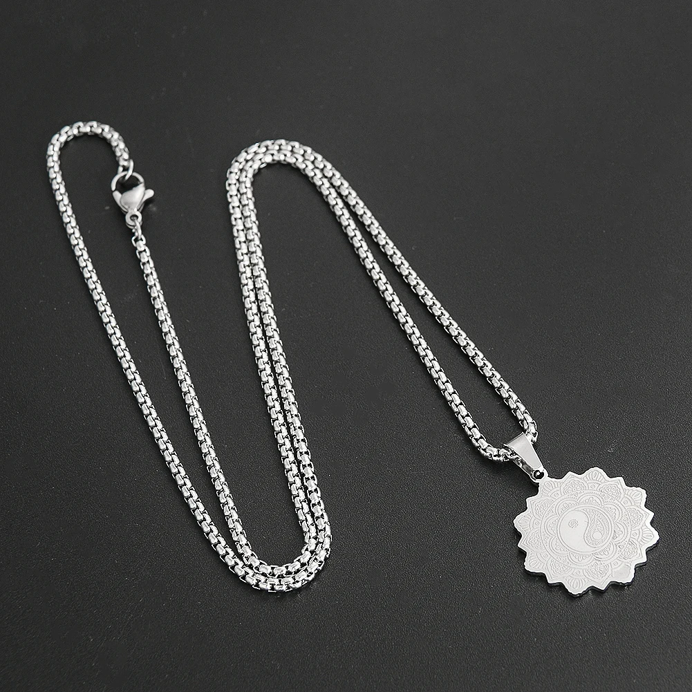 Ожерелье с рыбками и лотосом Tai Chi Bagua Yin Yang буддийский стиль нержавеющая сталь