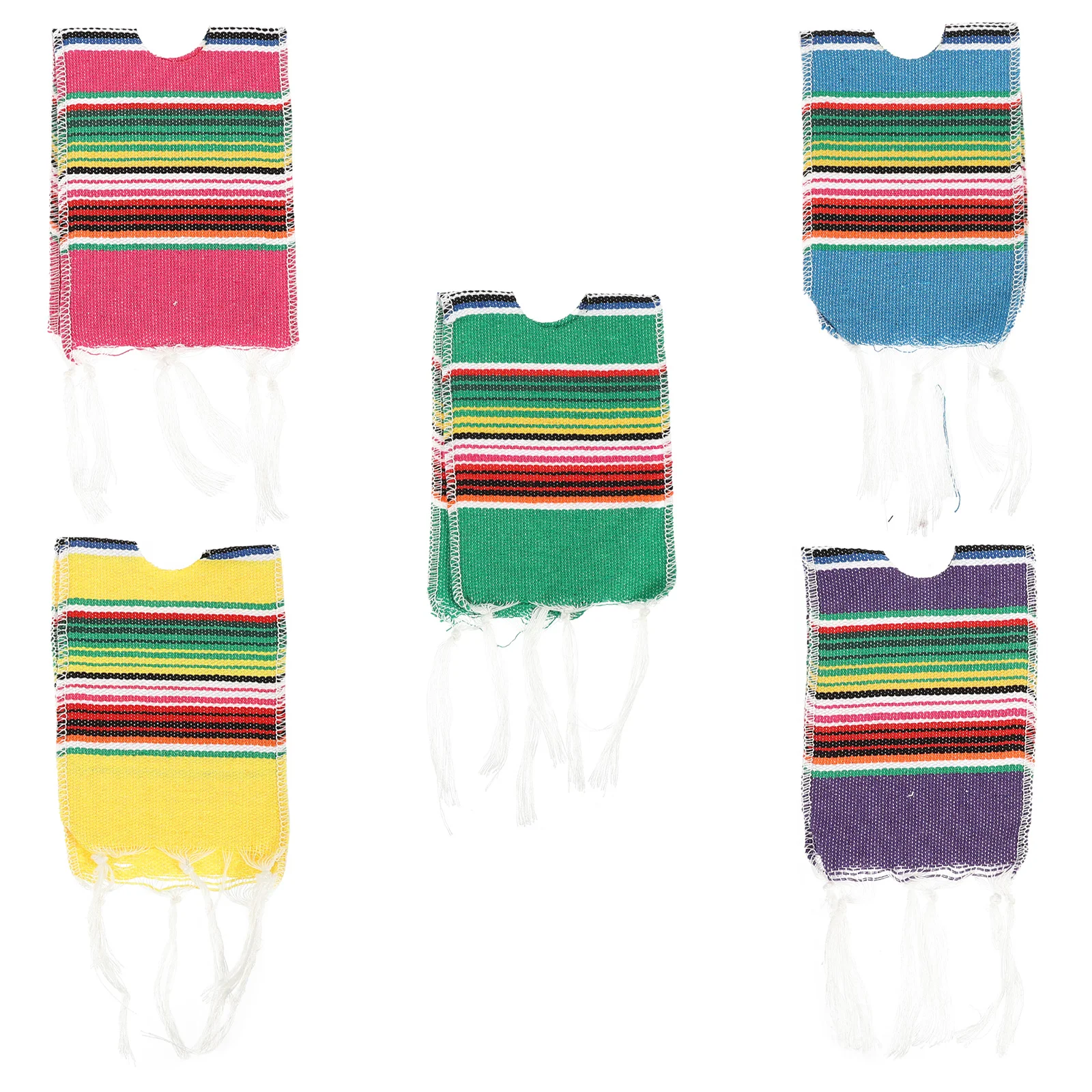 

5 Pcs Protector Beer Bottle Ponchos Decorations Mini Serapes Mexican Cover Party Rainbow Pattern Tassel Trim Cloak Protectors