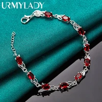 urmylady 925 sterling silver charm red aaa zircon chain bracelet for women wedding engagement celebration party fashion jewelry
