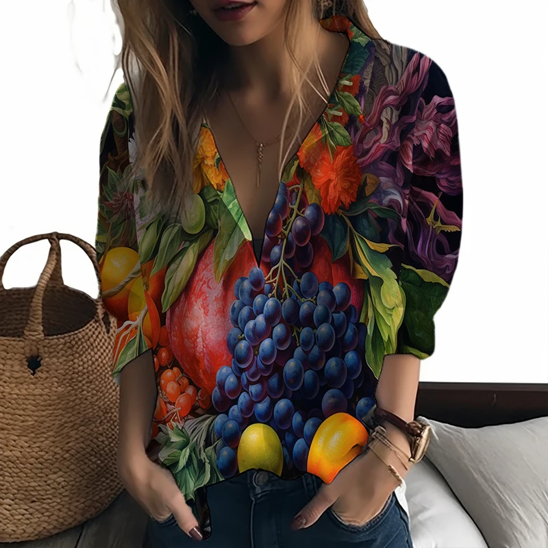

Summer new lady shirt fruit 3D printed lady shirt personality cute casual style ladies shirt fashion trend women shirt