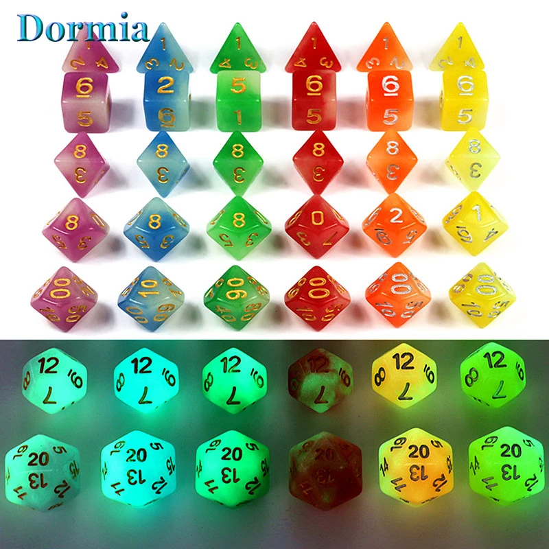 

7pcs/set Polyhedral Dice Mixed Colours Glow In The Dark ,for DNDGame and Trpg Board Game 6 Colour