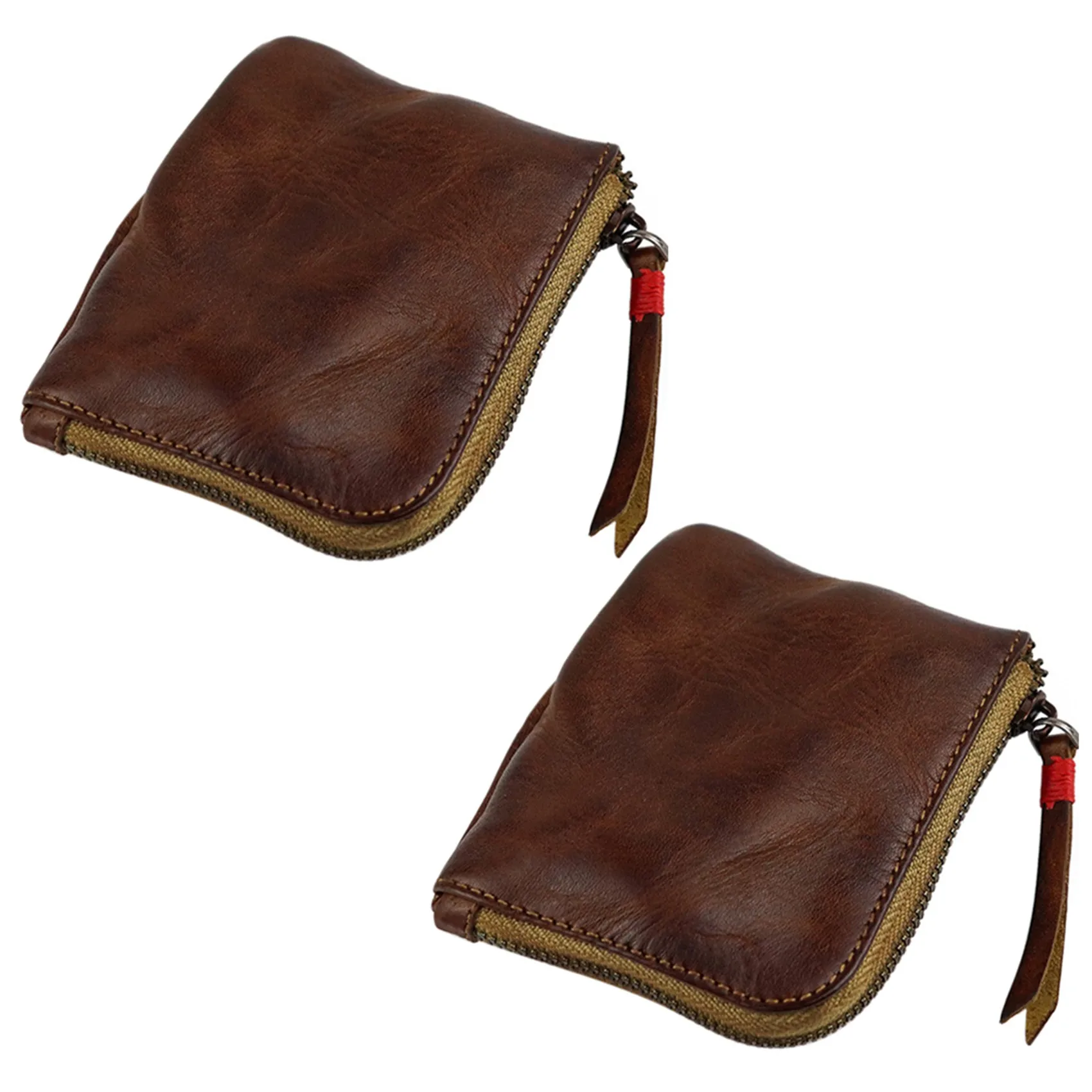 

2X Leather Coin Purse,For Women&Men Vintage Handmade Wallet,Mini Card Holder Bag,Zipper Purses