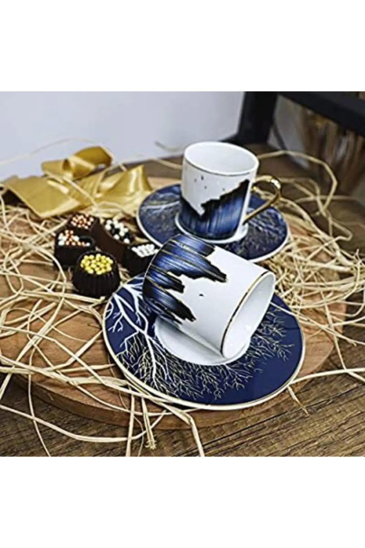 

Amazing Turkish Greek Arabic Coffee & Espresso Cup Set Tree Pattern 6 Psc. Porcelain Cup Set