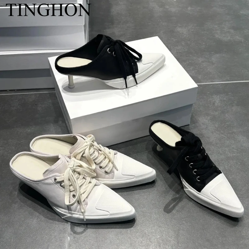 Фото Классические женские кроссовки TINGHON на платформе, парусиновые туфли, персонализированные люксовые кеды на каблуке, повседневные кроссовки на шнуровке для скейтбординга, уличные кроссовки №1