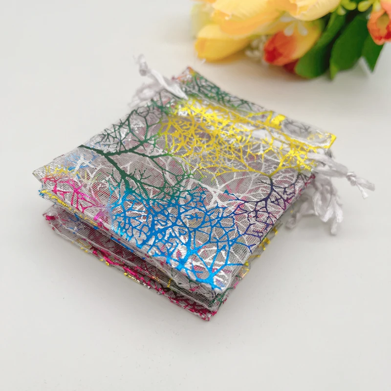 

100pcs White Coral Gift Bags Wedding Packaging White Organza Gift Bag Jewelry Packaging Bags Drawstring Pouch Sachet Storage Bag