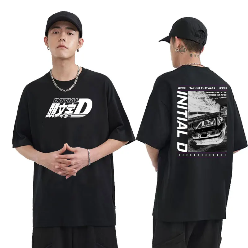 

Anime Drift AE86 Initial D Double Sided Print Tshirt Takumi Fujiwara R34 Skyline GTR JDM Manga T-shirt Men Women Vintage Tees