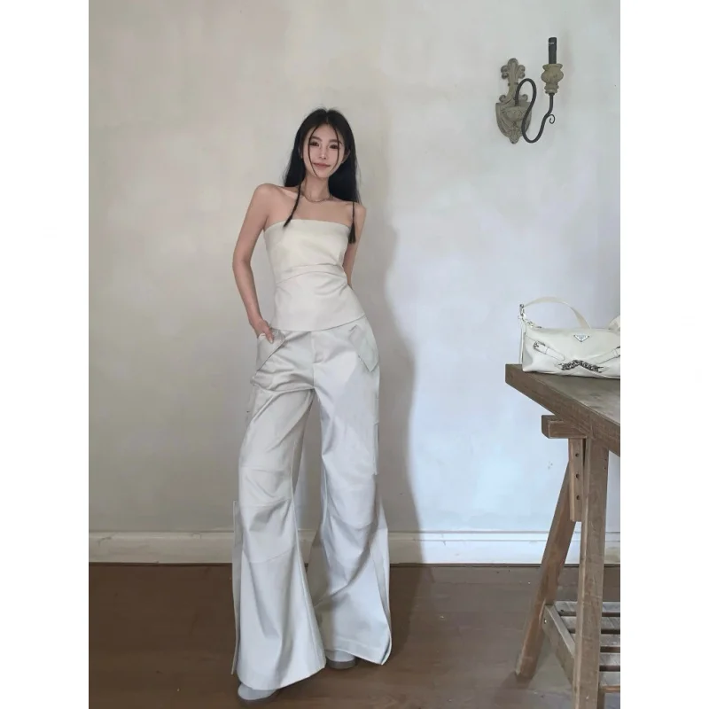 

Western style suit slim strapless top loose lazy casual Cargo pants(Order separately)