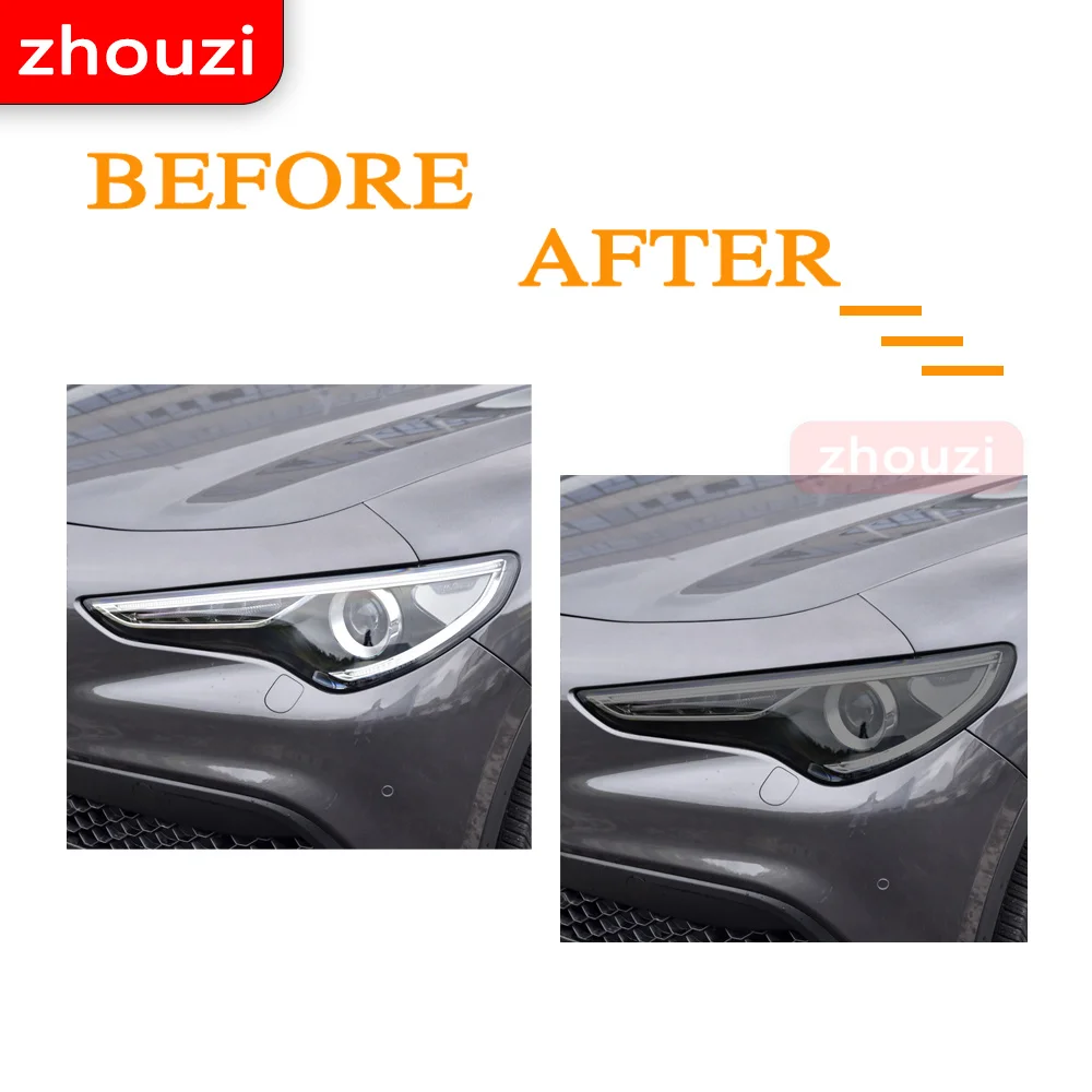 

For Alfa Romeo Giulia 952 Stelvio 949 Car Headlight Protective Film Headlamp Transparent Black TPU Sticker 2 Pcs Accessories