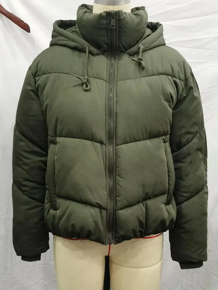 PAILETE Women 2022 fashion hooded padded jacket coat vintage long sleeve pockets female outerwear chic tops