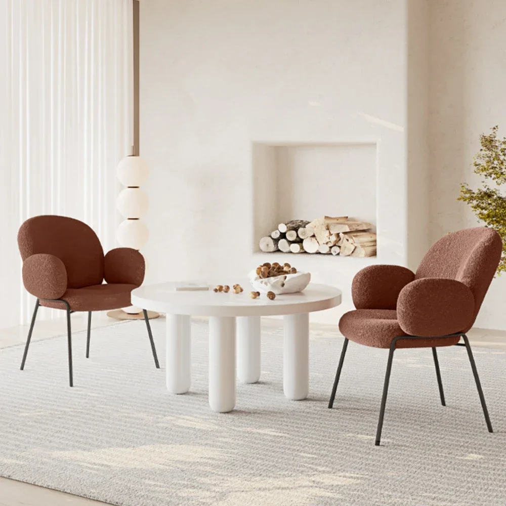 Dinning Chairs Modern Luxury Beige Chaise Bouclette Teddy Fabric Boucle Dining