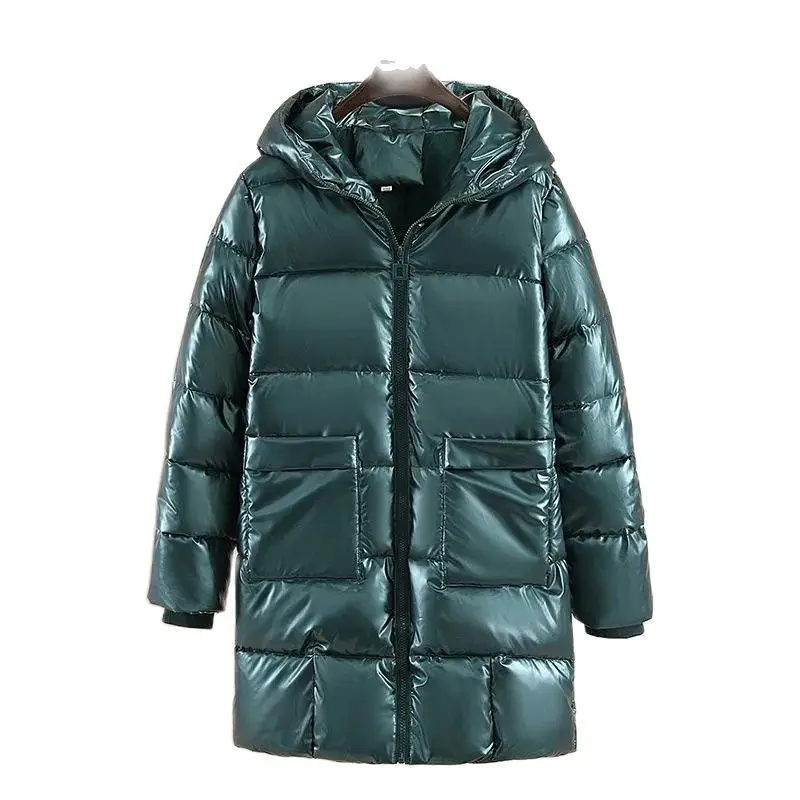 

Parka Women's Long Standing Collar 2022 Winter New Korean Bright Face Over Knee Jacket Hooded Jacket Winter Parka Female Outwear