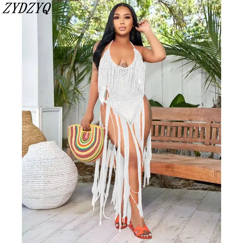

ZYDZYQ летняя одежда для женщин, Длинная кисточка, вязаный цельный купальник, модная Сексуальная Пляжная накидка, купальник, оптовая продажа п...