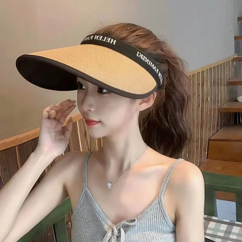 

Women Summer Visors Hat Foldable Sun Hat Wide Large Brim Beach Hat Straw Hats Chapeau Femme Beach UV Protection Caps