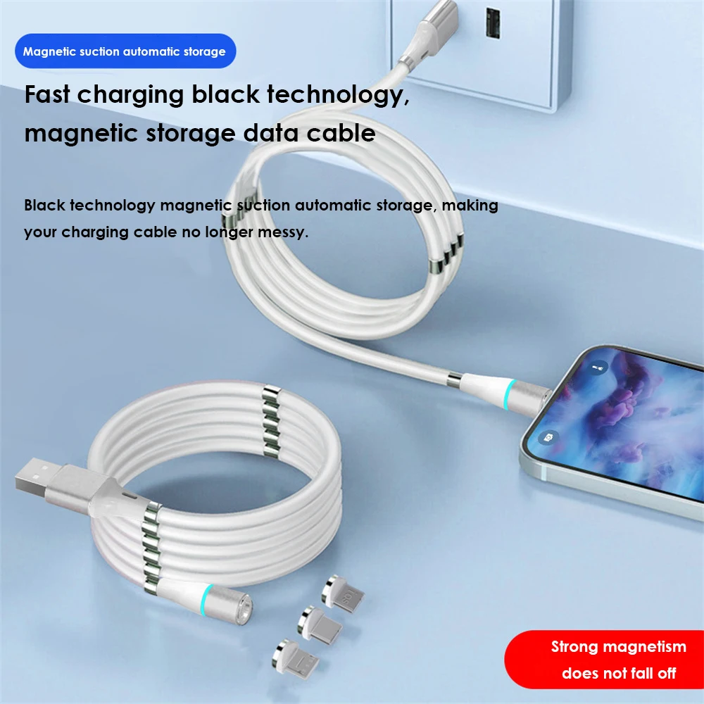 

Flexible Charging Wire Magnetic Suction Durable Data Cord 100cm High Quality Usb C Charger Aluminum Alloy Charging Cable 2.4a