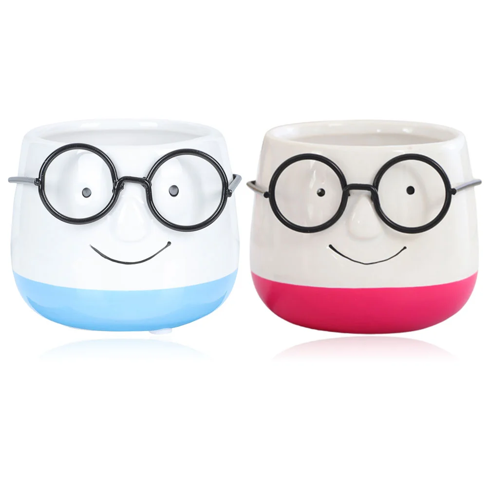 

2 Pcs Bonsai Pots Outdoor Pots Plants Flowerpot Small Bonsai Adorable Glasses Delicate Ceramics Cartoon