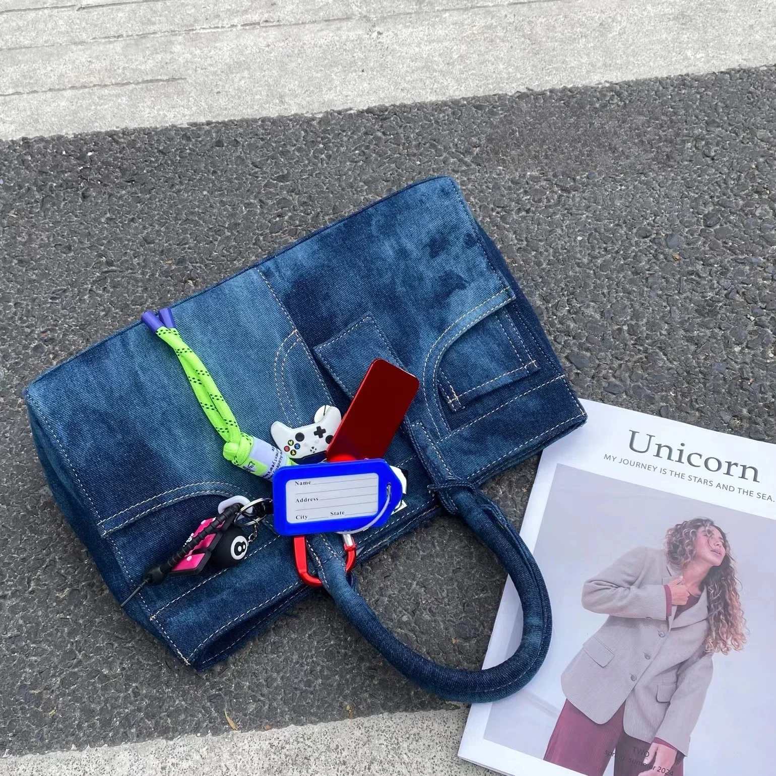 Fashion Trend Locomotive Jeans Platinum Bag