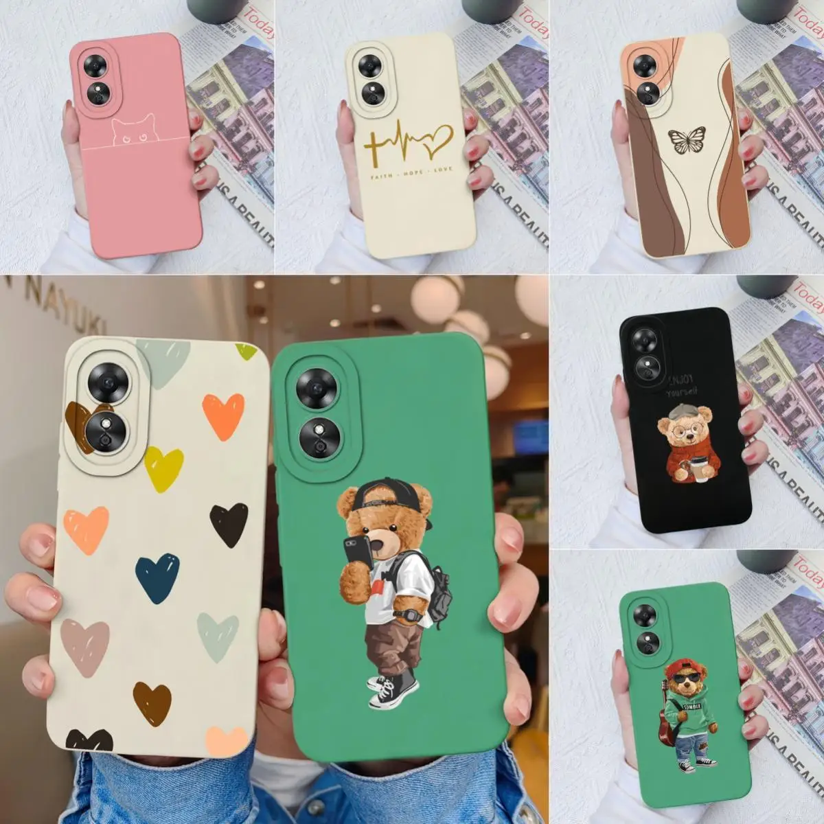 Чехол для OPPO A17 A17K 4G Cute Bear Love Heart Liquid Мягкий силиконовый противоударный роскошный