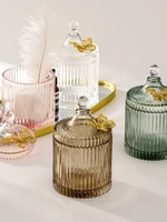 european vertical grain glass jar golden butterfly jewelry jar with lid glass cotton swab box candle holder candy storage tank