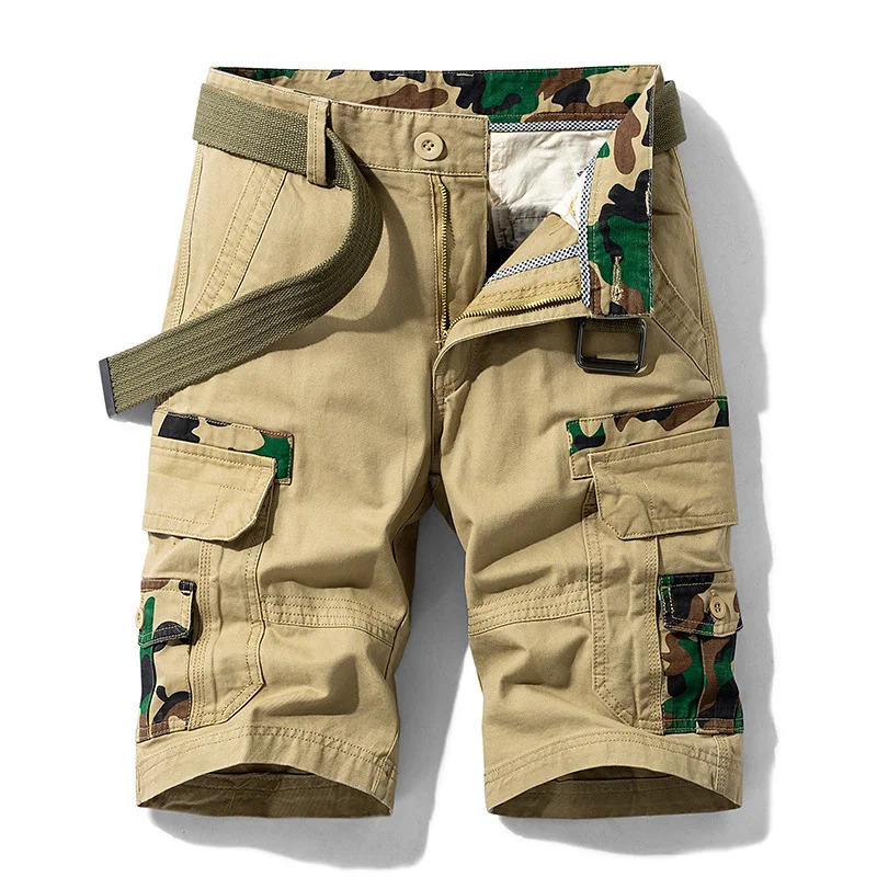 

Cargo Shorts Men Summer Breeches Cotton Bermuda Camo Casual Multi-Pocket Shorts Clothing Male Military Jogger Shorts No Belts