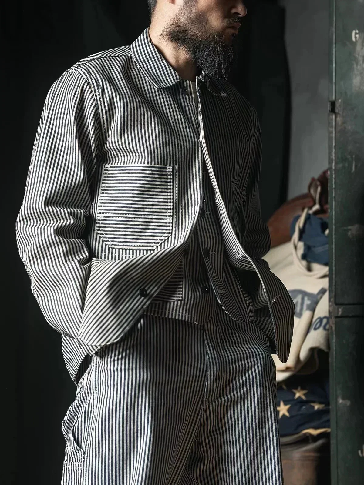 Прочное пальто Bronson Lot 422 Express Stripe Chore джинсовая куртка в стиле ретро для