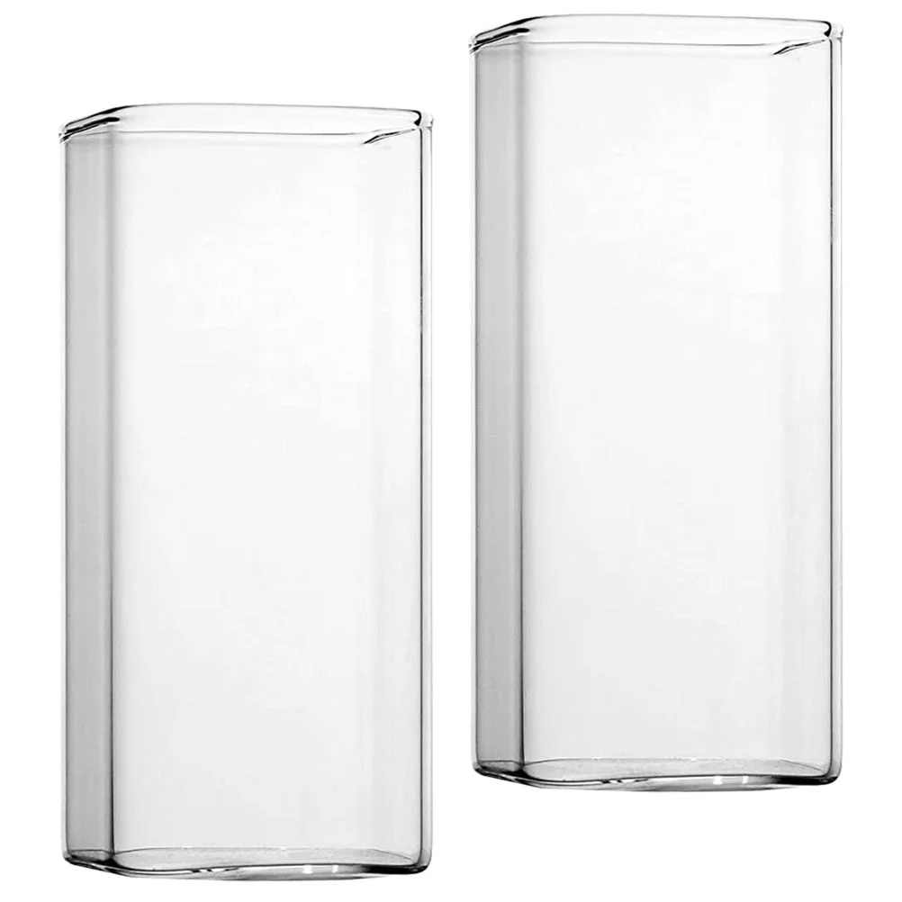 

2pcs Clear Glasses Square Glass Cup Drinking Glasses Home Bar Resturant Heat-resistant Drinking Glasses