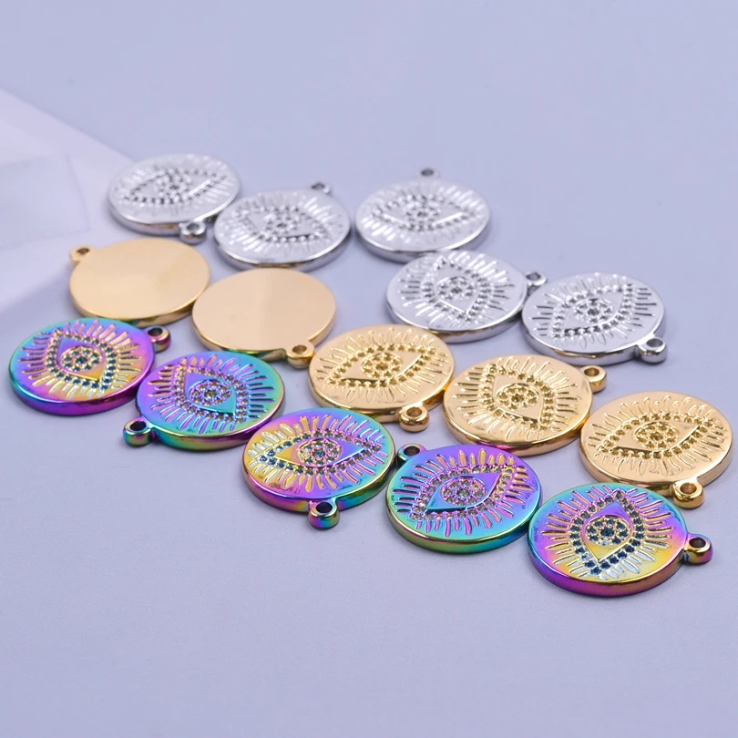 

9Pcs/Lot Stainless Steel Turkish Evil Eye Charms for Jewelry Making Accessories Demon Eyes Pendant Necklaces Bracelet Wholesale