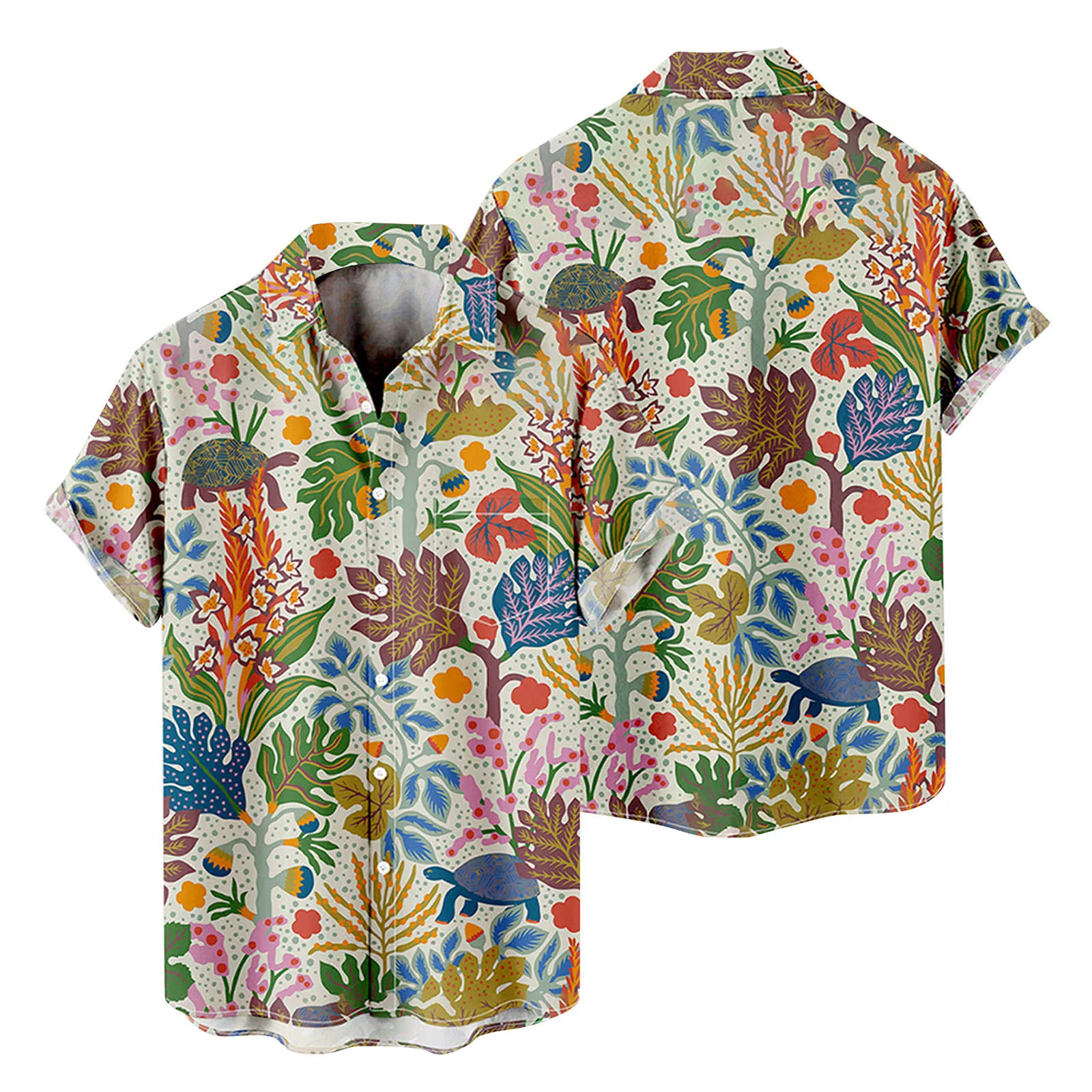 

Mens Fashion And Leisure 3D Digital Printing Buckle Lapel Short Sleeve Shirt Top One Sleeve Bodysuit