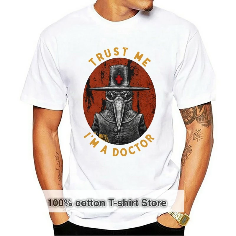 

Футболка Humor Trust Me Im A Doctor, мужская хлопковая забавная футболка в стиле Харадзюку, футболки с короткими рукавами для Хэллоуина и доктора чумы, ...