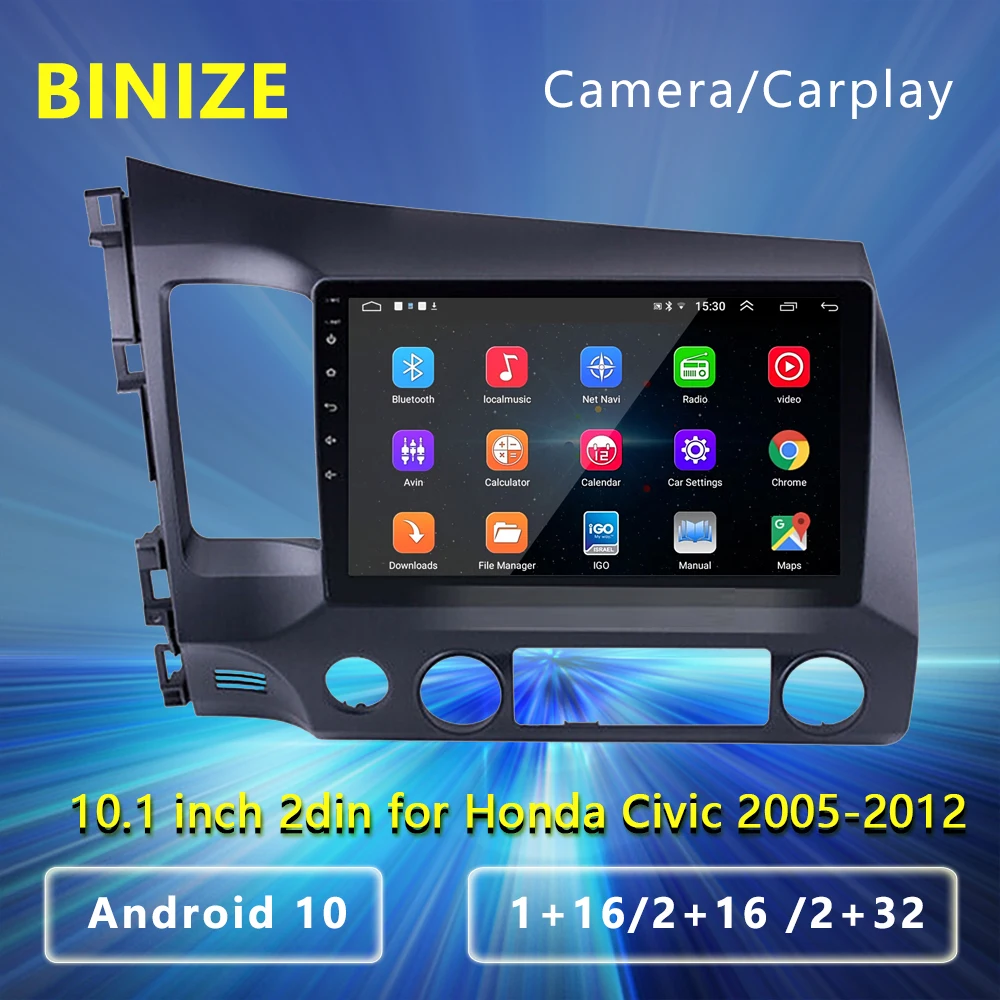 

2 Din Car Andorid 10 Radio Multimedia CarPlay Player For Honda Civic 8 2005-2012 10.1'' Inch HD GPS Navigation Stereo Autoradio