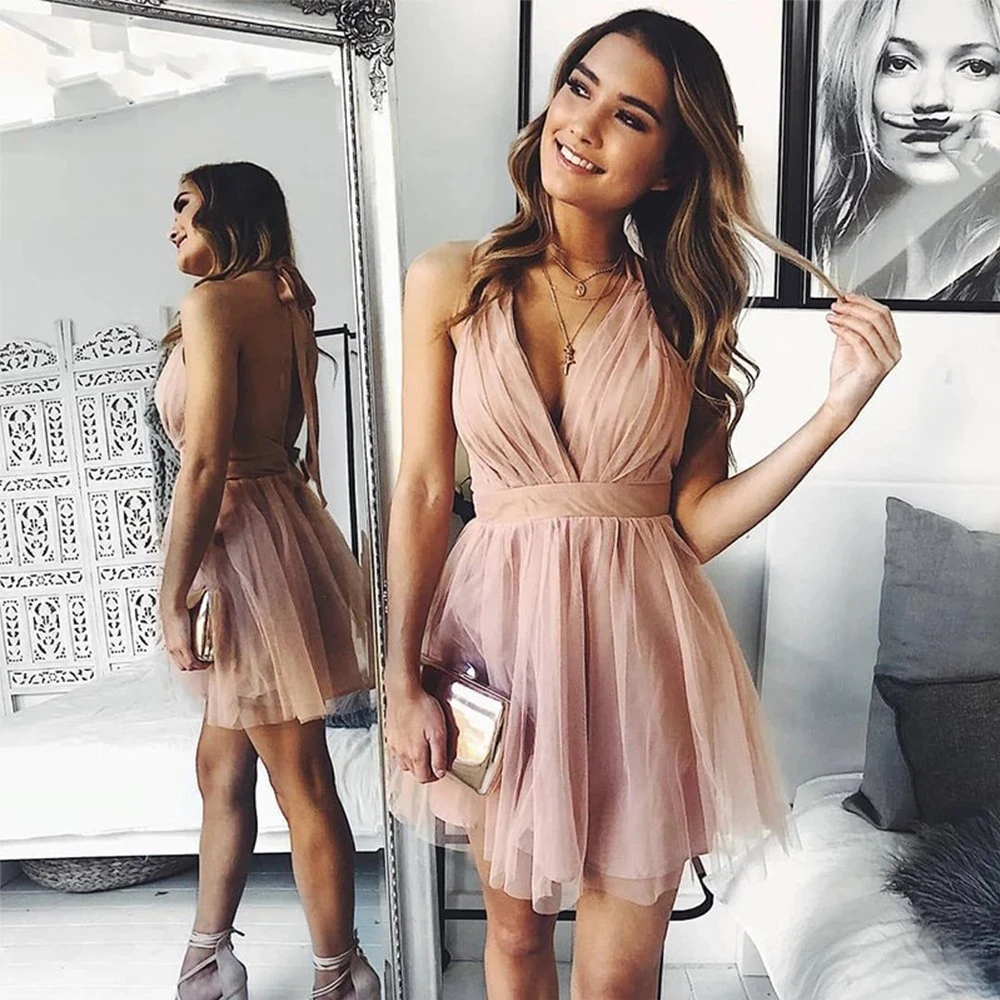 

ANGELSBRIDEP V-Neck Homecoming Dresses Junior Party Gowns Sexy Backless Cinderella Graduation Gowns Hot