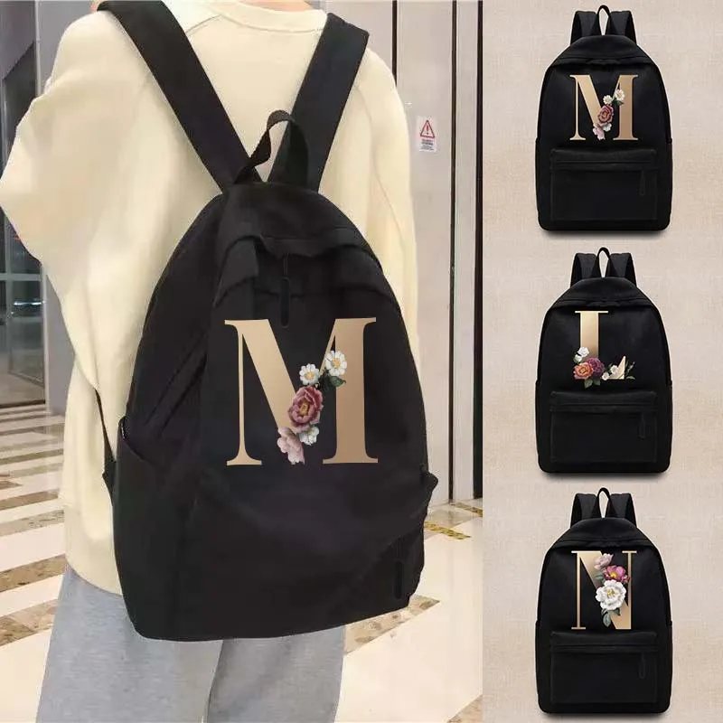 

Unisex Backpacks College School Bag Teen Backpack for Gold 26 Letter Series Women Shoulder Laptop Bags Commute Sport Knapsack